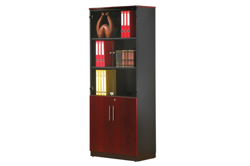 Executive Cabinet Cherry Half Glass, Half Wooden (MDF Board)